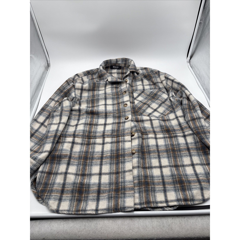 Blue B‎ Collection Plaid Flannel Shirt Mens Size Large Light Colors Button Down